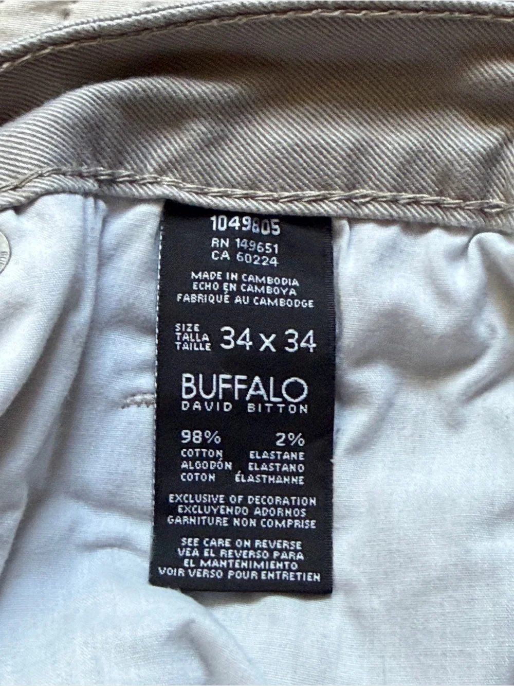 Buffalo David Bitton SAM-X Men’s Straight Fit Stretch Stone Gray Pants 34x34
